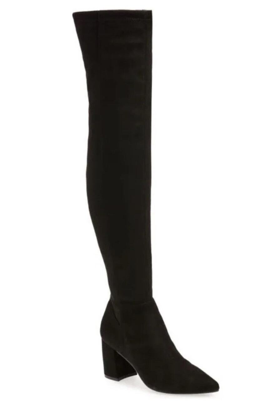 Steve Madden Nifty Pointed Toe Over The Knee High Boots Faux Suede Heeled Black